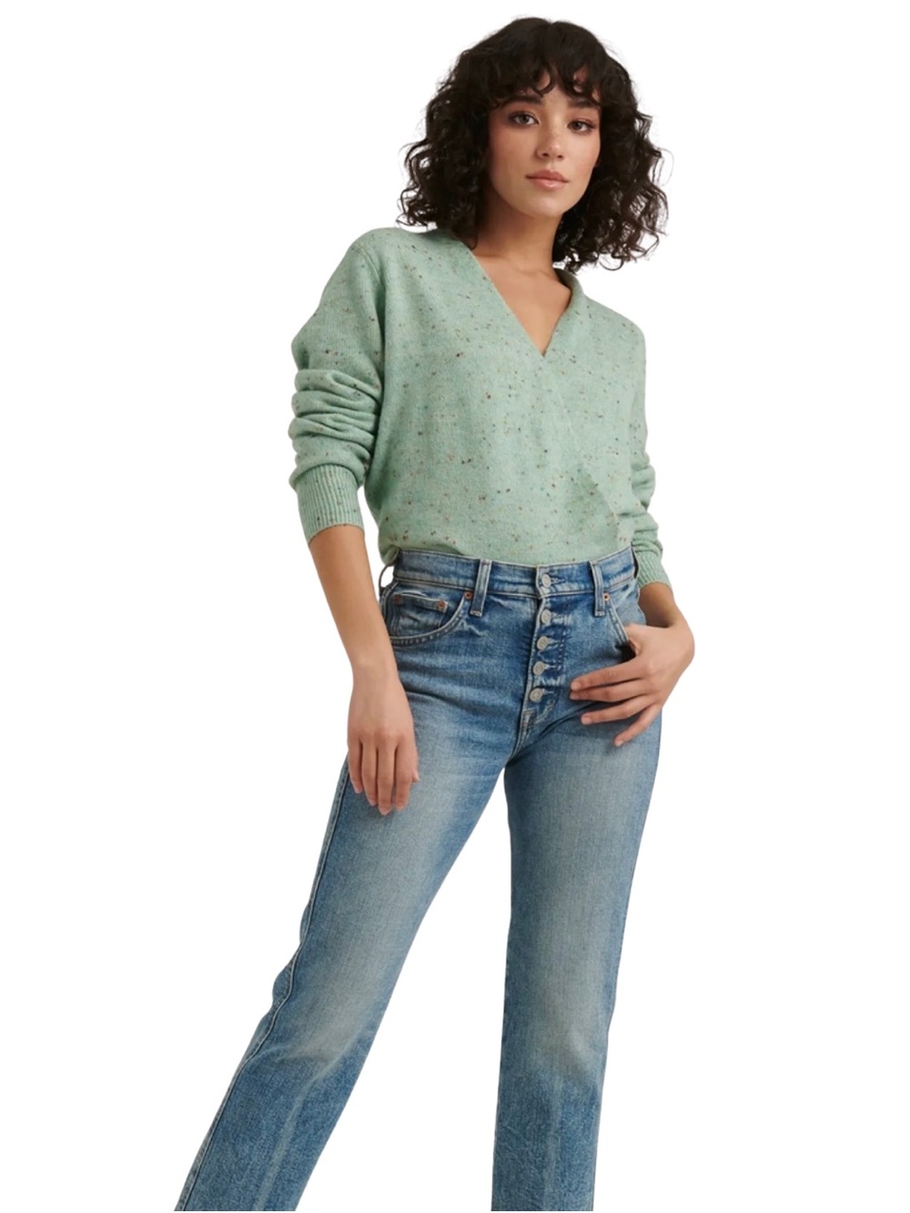 Lucky Brand MEDIUM Multi Mint Wrap Sweater Pullover Long Sleeve Casual V-neck
